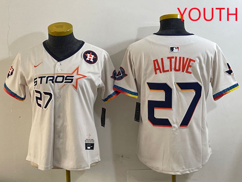Youth Houston Astros #27 Altuve Cream Fourth generation Joint Name Nike 2025 MLB Jersey style 5->youth mlb jersey->Youth Jersey